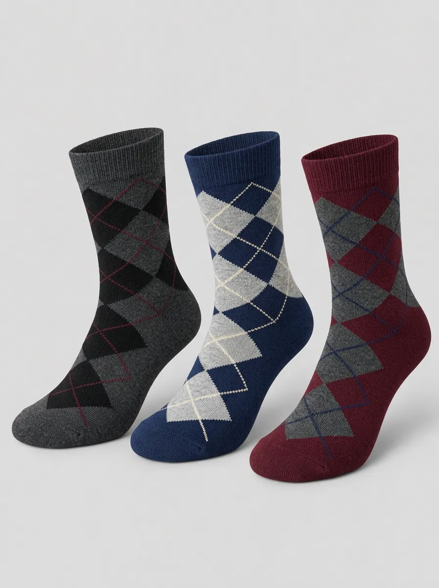 Men's Charcoal Navy Burgundy Argyle Crew Socks 3-Pack