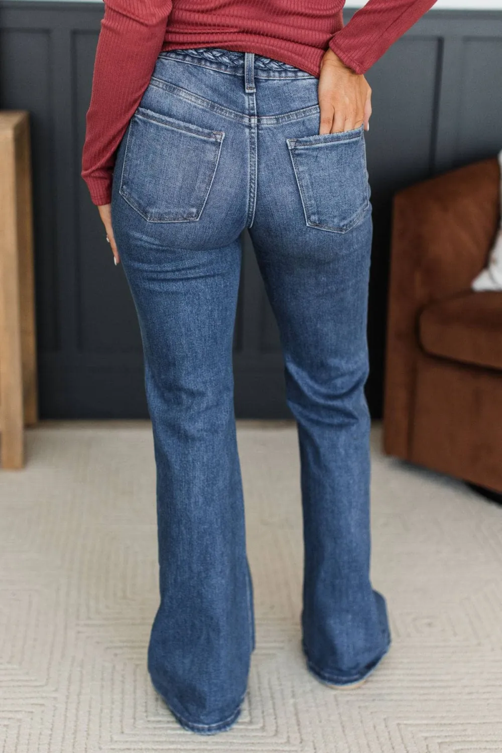 High-Rise Braided Waist Flare Clean Finish Jeans