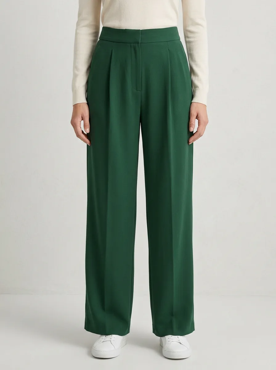 Classic Look Pleated Wide-Leg Trousers