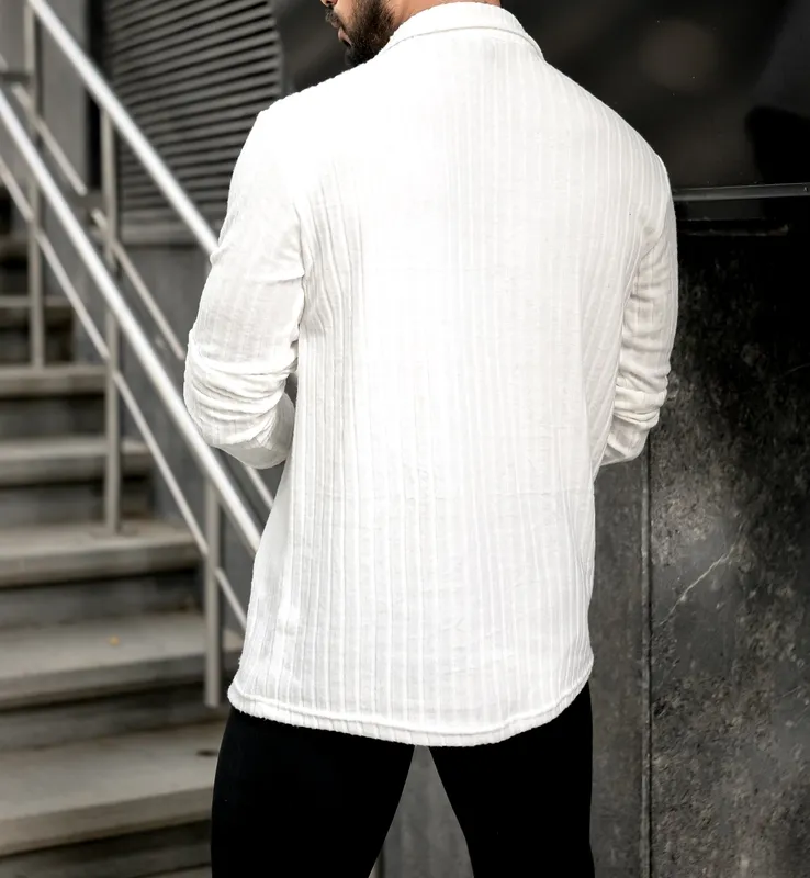 White Button-Down Long Sleeve Casual Shirt