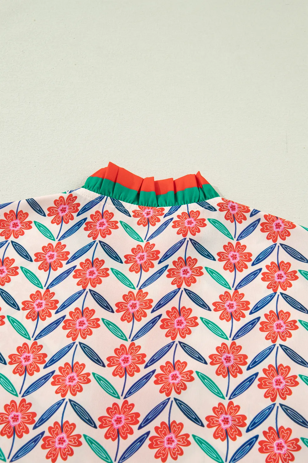 Red Floral Print Striped Detail Blouse