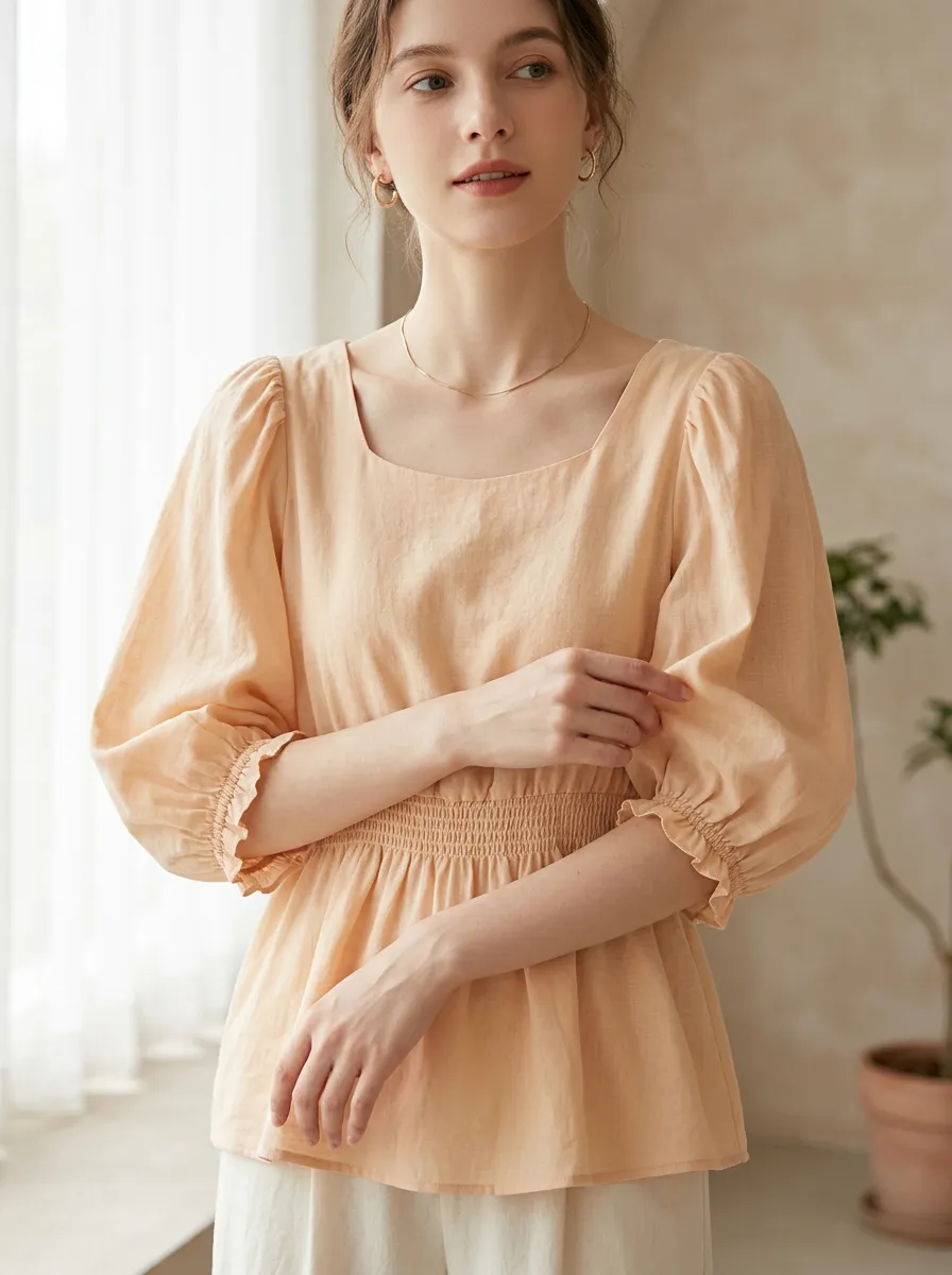 Smocked Women's Puff-Sleeve Blouse