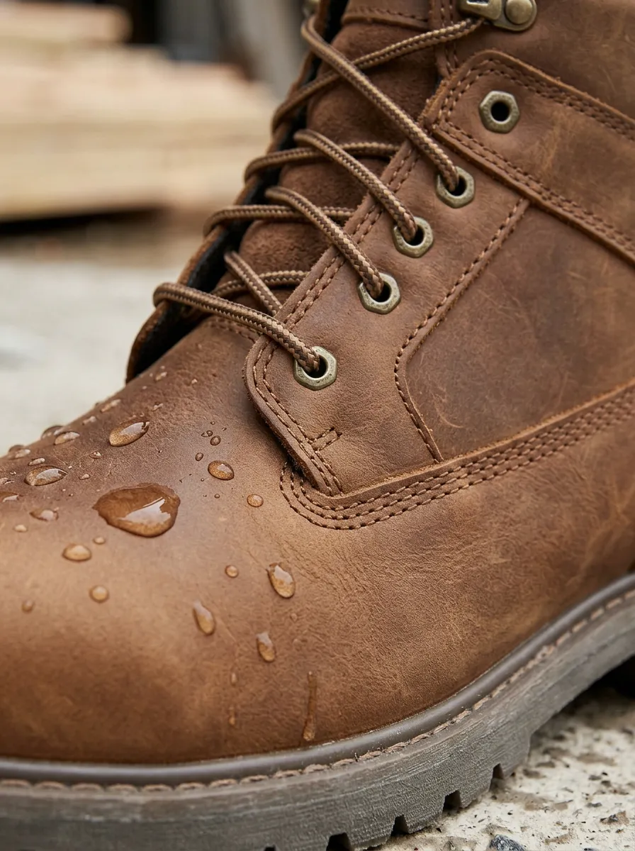 Men's Waterproof Brown Leather Construction Work Boots