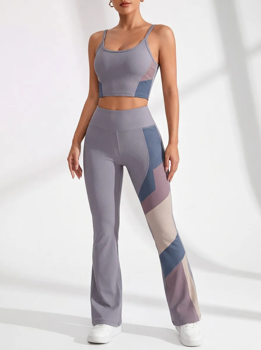 Colorblock Textured Flare Active Set
