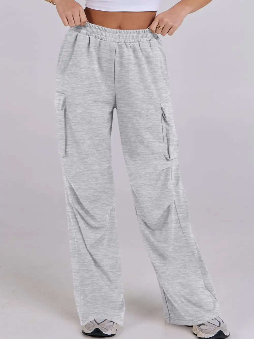 Elastic Waist Wide Leg Pants With Pocket