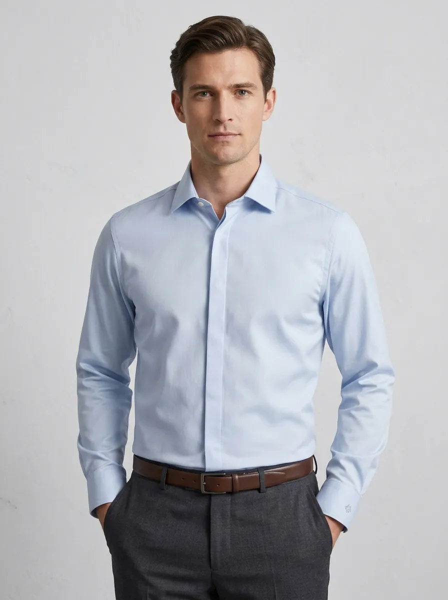 Men's Non-Iron Cotton Light Blue Solid Formal Shirt