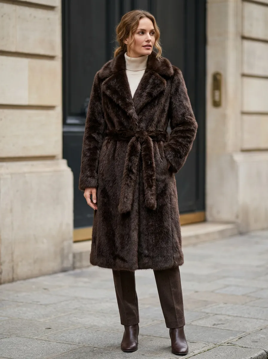 Casual Belted Faux Fur Coat