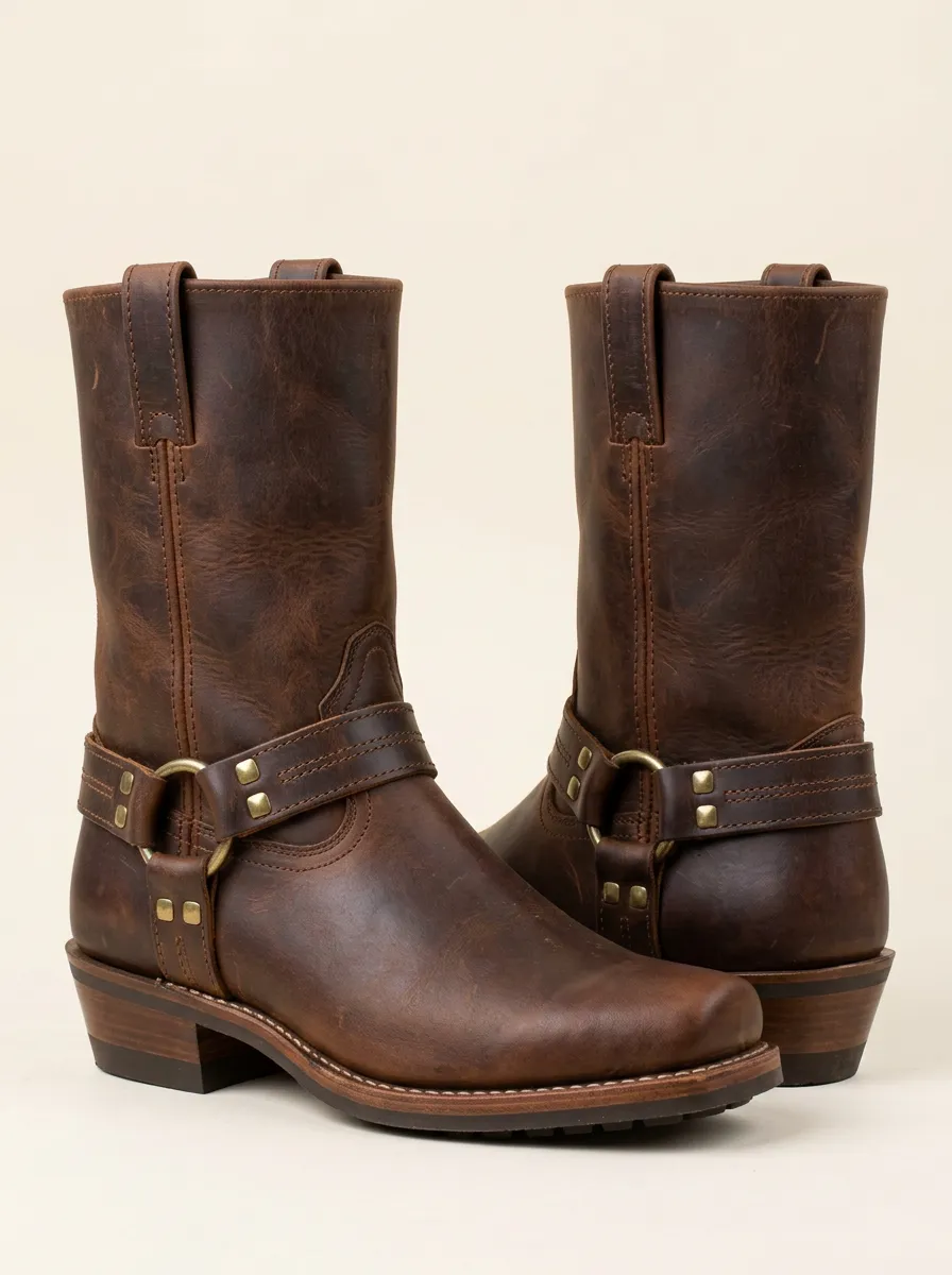 Men's Heritage Western Brown Leather Harness Boots