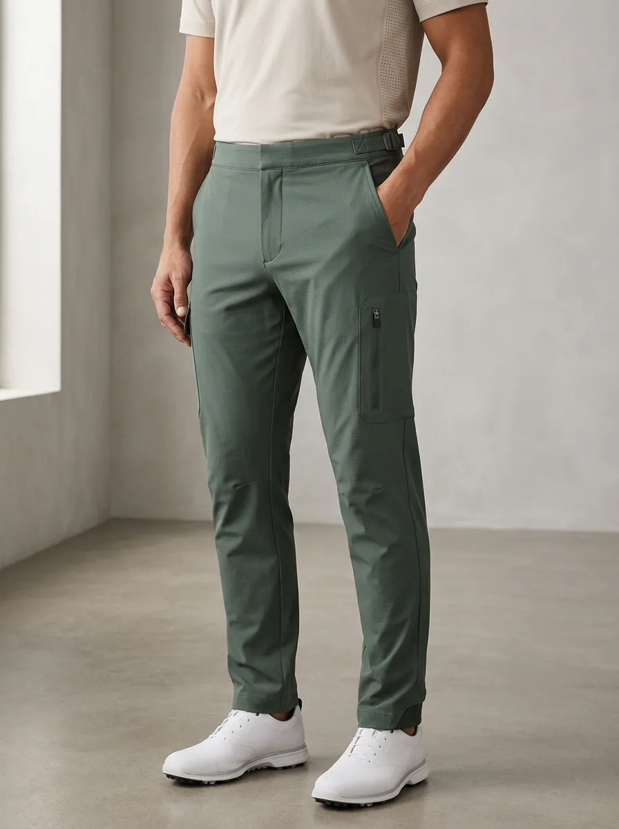 Men's Golf Sport Olive Green Zipper Pocket Cargo Pants
