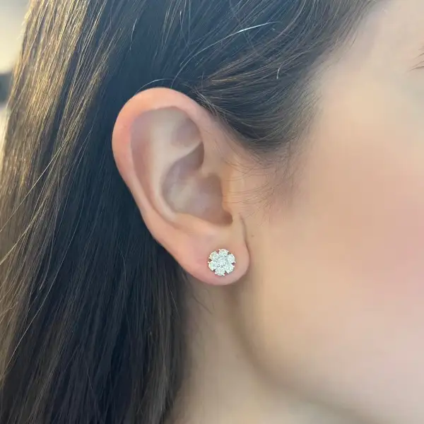 Curved Floral Gem Detail Stud Earrings
