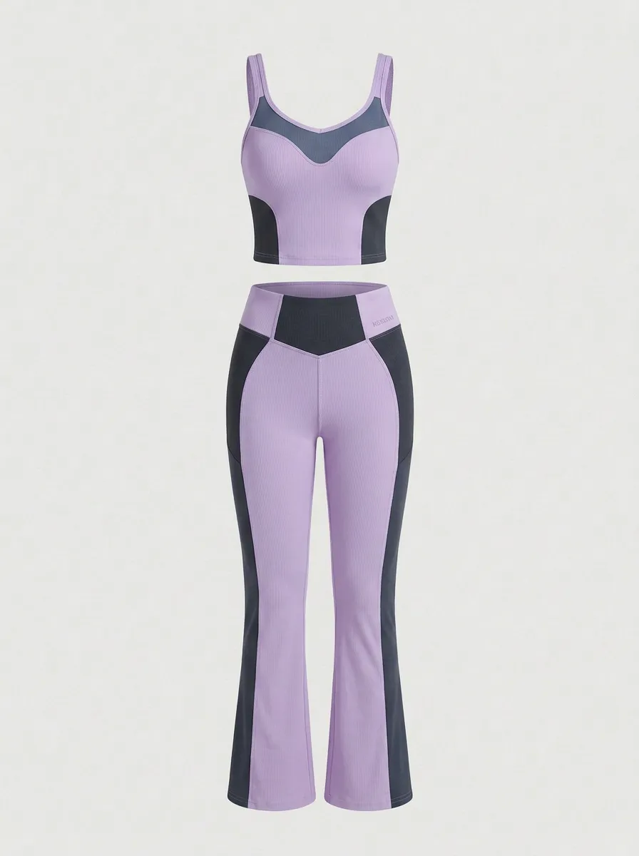 Colorblock Ribbed Flare Active Set