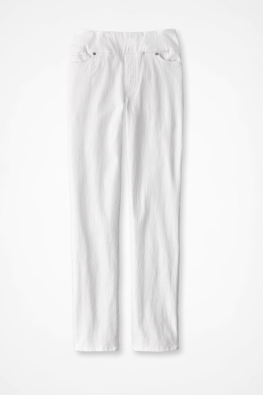 Knit Denim Mid Rise Slim-Leg Ankle Jeans