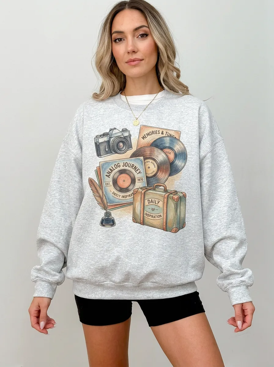 Women's Retro Music Camera Travel Graphic Sweatshirt