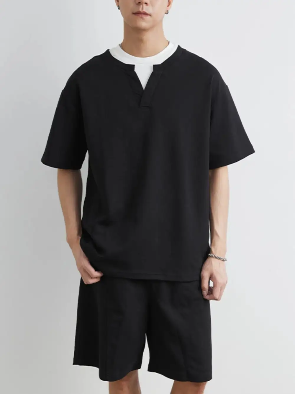 Half Sleeve Coordinated Top And Shorts Set