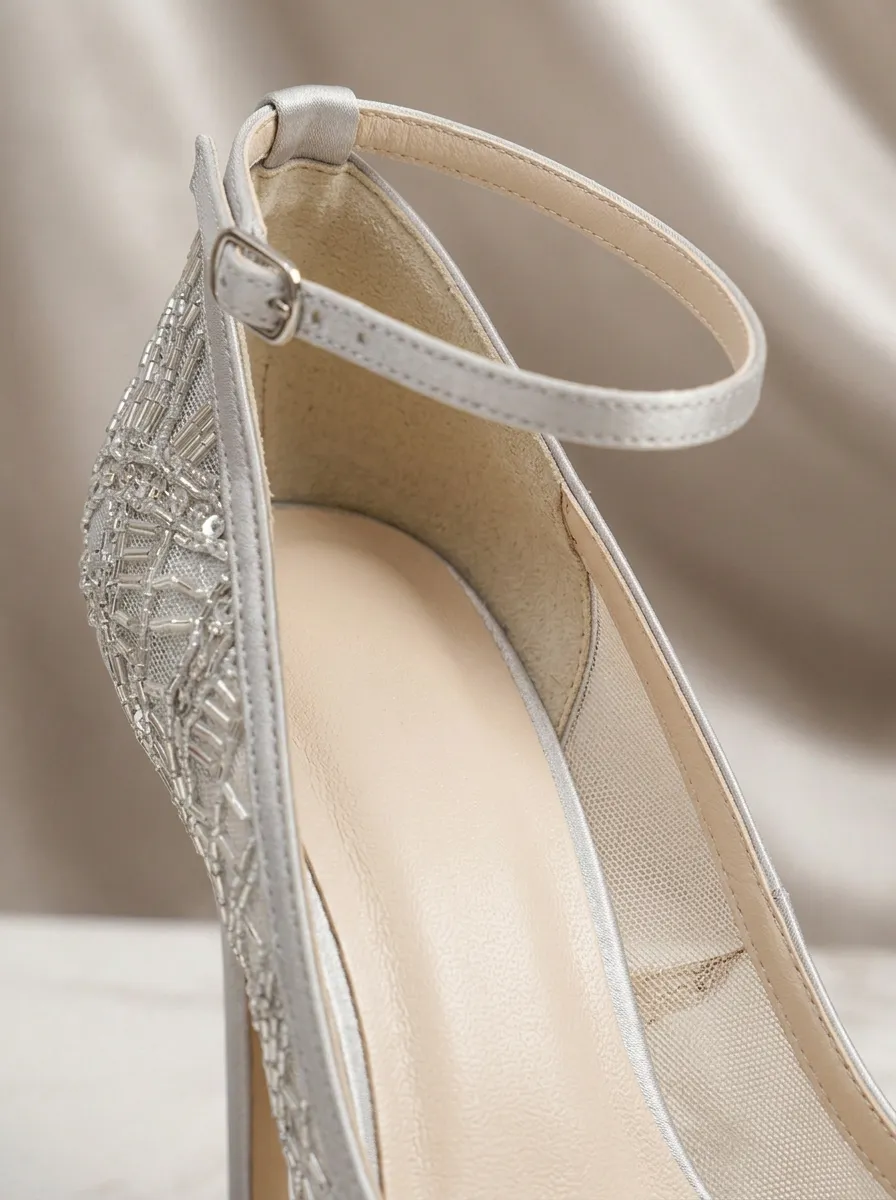 Sequin Embroidered Mesh Buckle-Strap Women's Formal High Heels