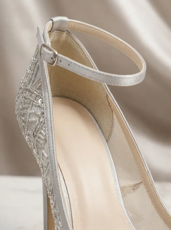 Sequin Embroidered Mesh Buckle-Strap Women's Formal High Heels