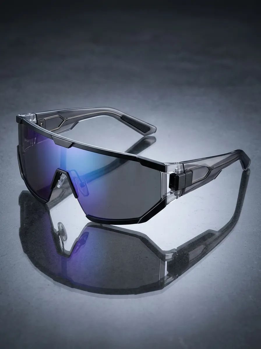 Men's Sporty Cyberpunk Shield Mirrored Lens Sunglasses