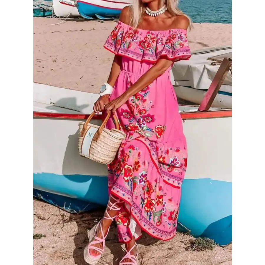 Floral Off Shoulder Ruffle Maxi Dress