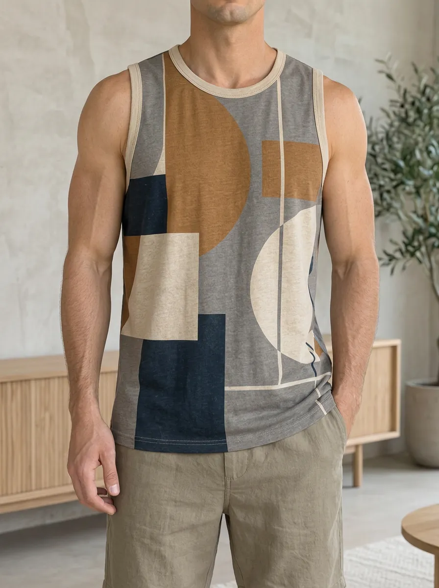 Men's Geometric Abstract Pattern Circle Tank Top