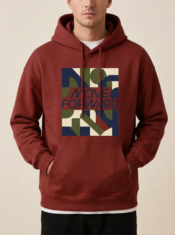 Men's Geometric Graphic Ribbed Cuff Hoodie