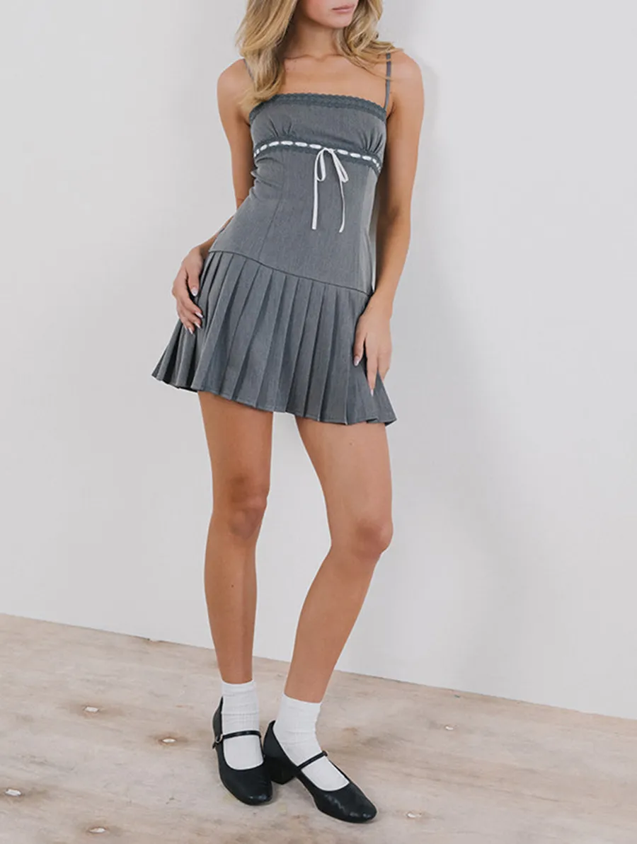 Charcoal With White Ribbon Mini Dress