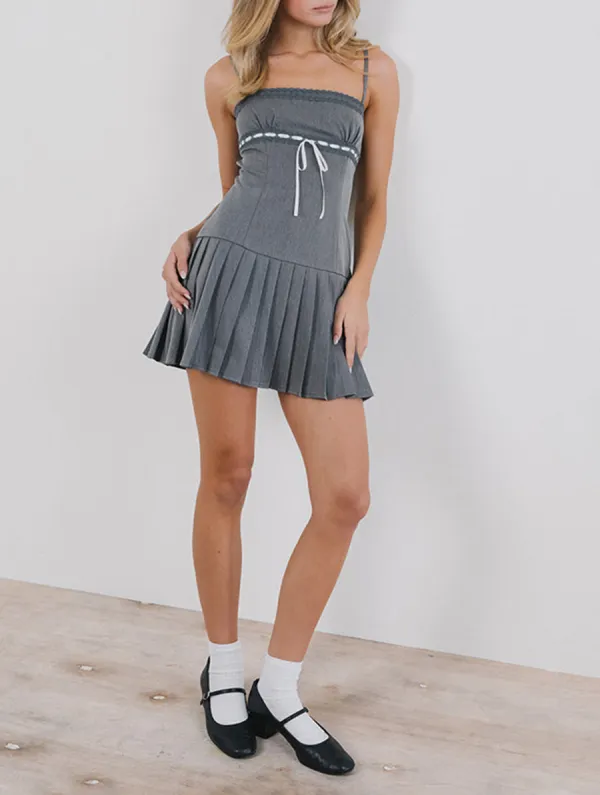 Charcoal With White Ribbon Mini Dress