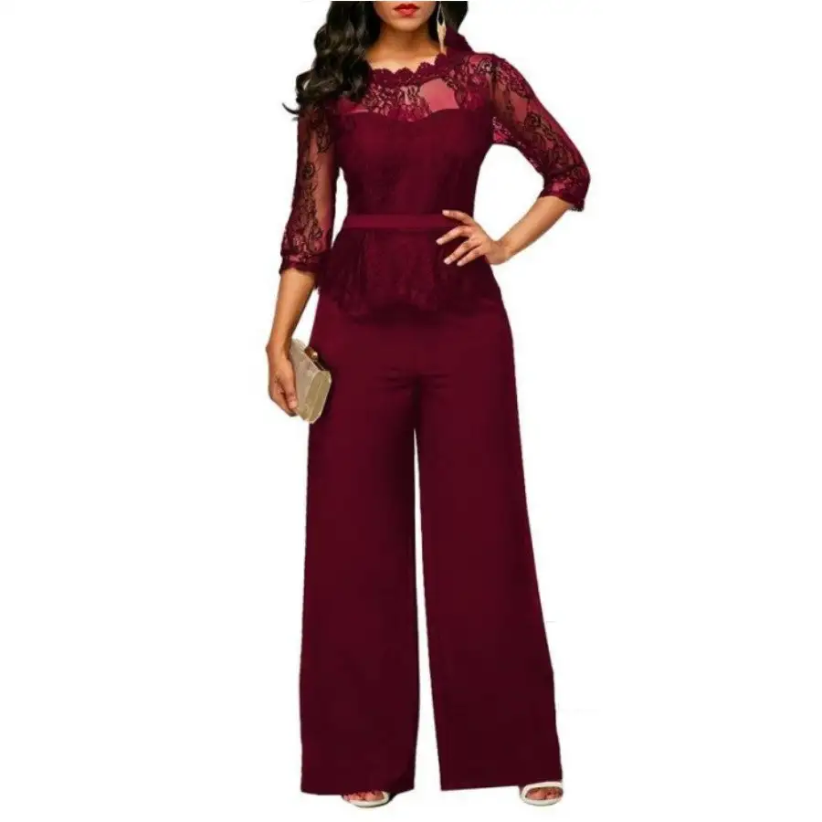 Lace Peplum Wide-Leg Jumpsuit