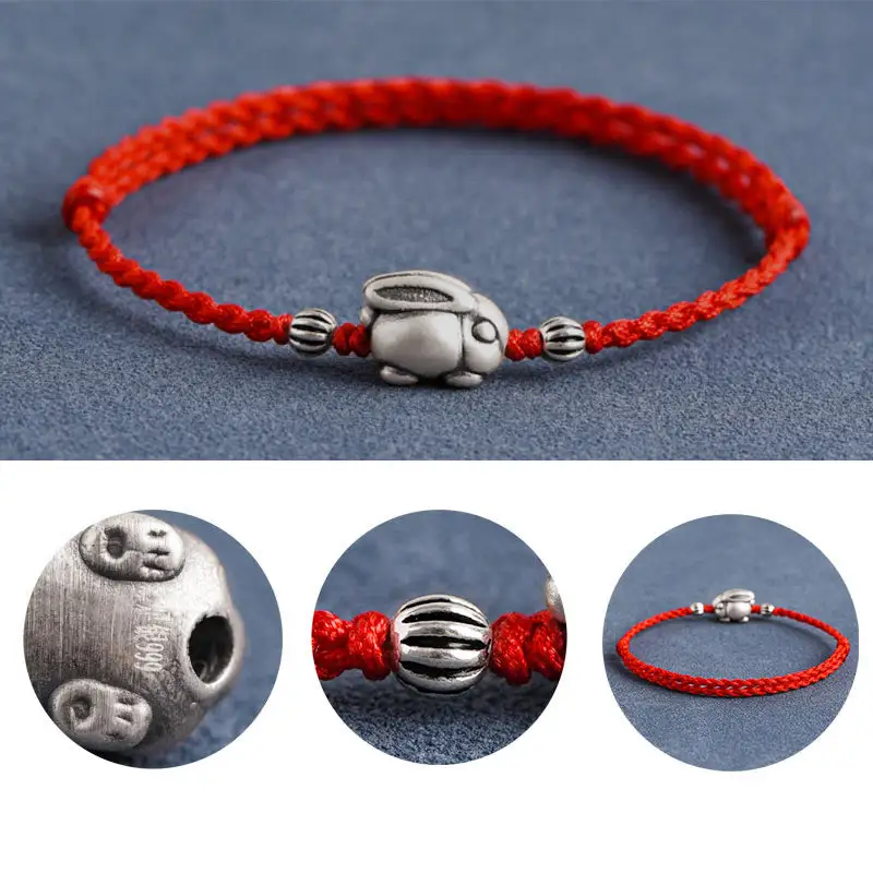 Handmade Sterling Silver Rabbit Rope Bracelet Anklet