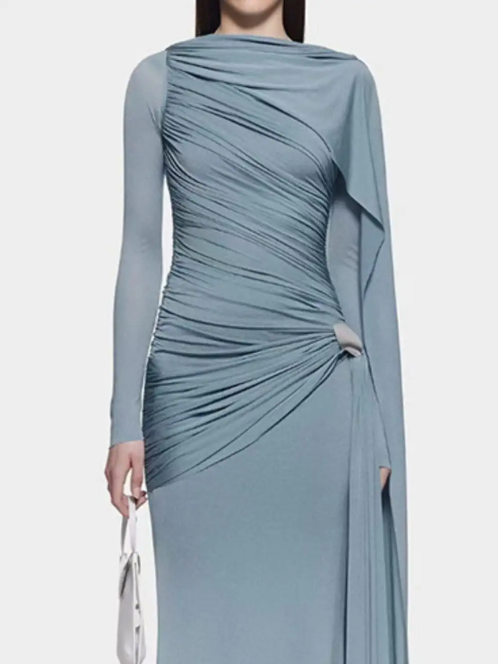 Clean Line Ruched Long Sleeve Maxi Dress
