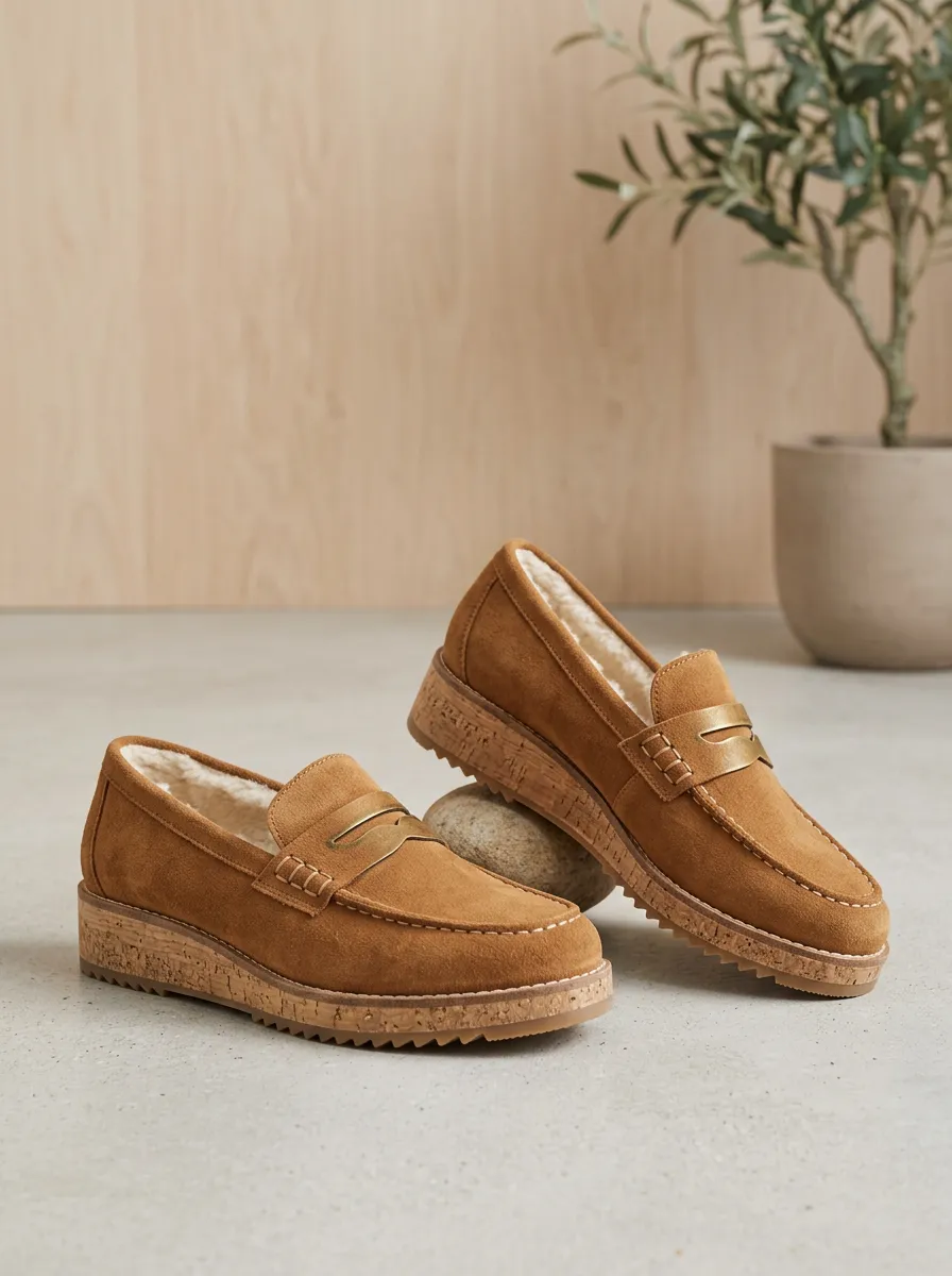 Women's Rugged Winter Suede Wood Sole Loafers