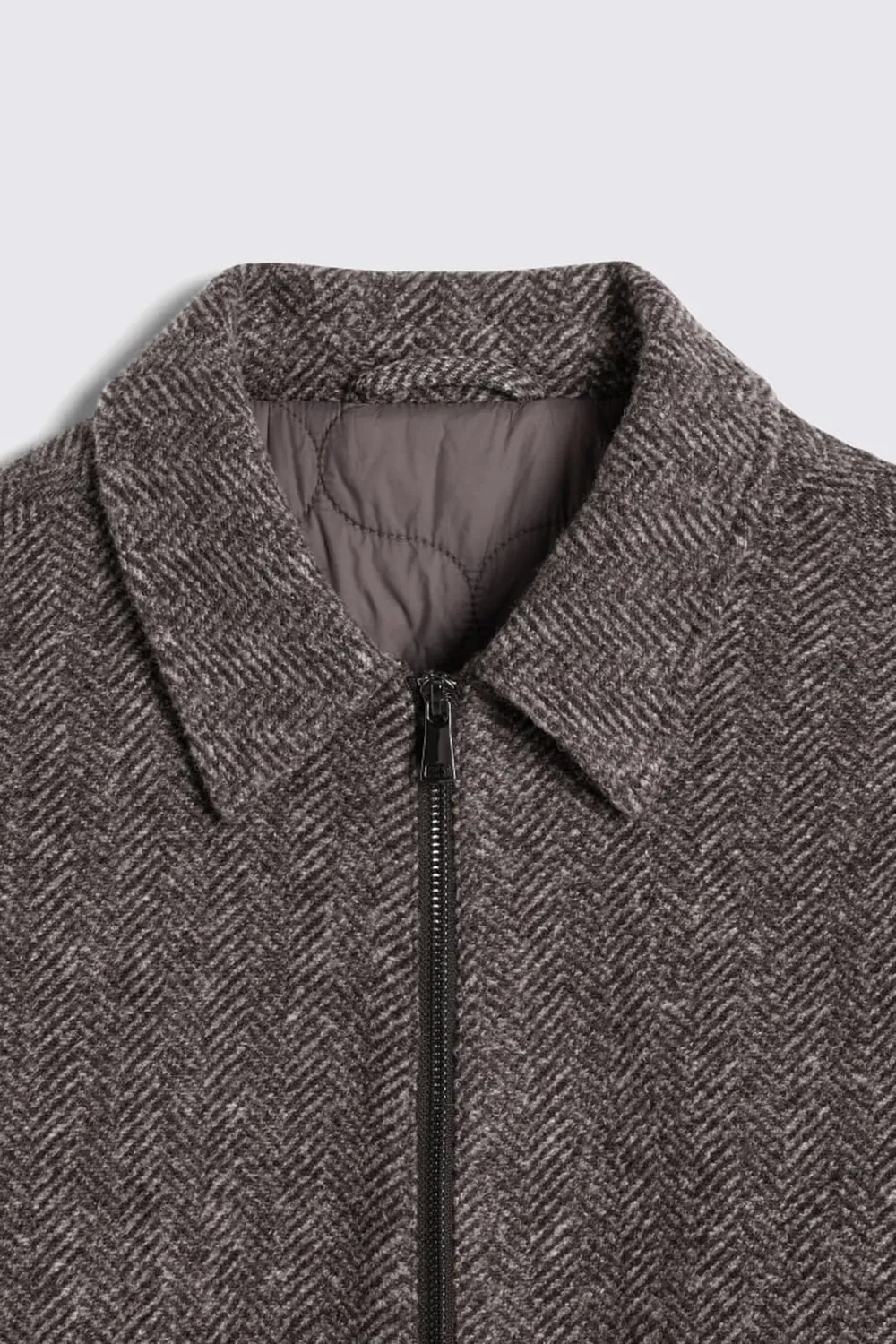 Coarse Tweed Brown Zippered Jacket