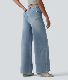 2026🔥  High Waisted Tummy Control Wide Leg Casual Jeans with Pockets