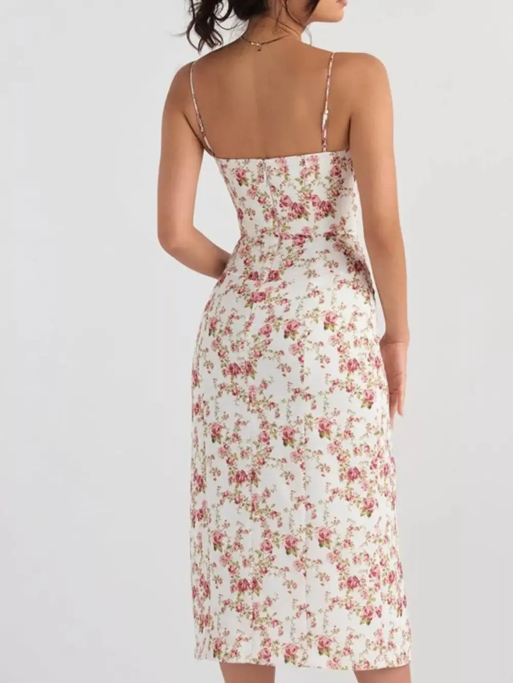 Lace Trim Slit Midi Dress