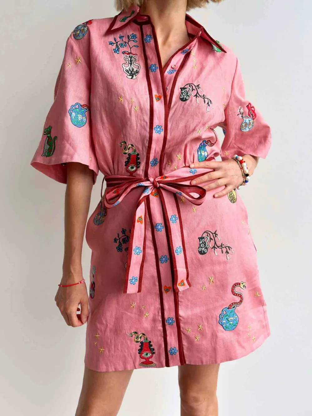 Casual Printed Shirt Collar Single Mini Dress