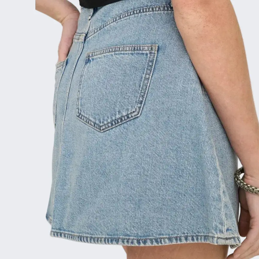 Button Front Denim Mini Skirt