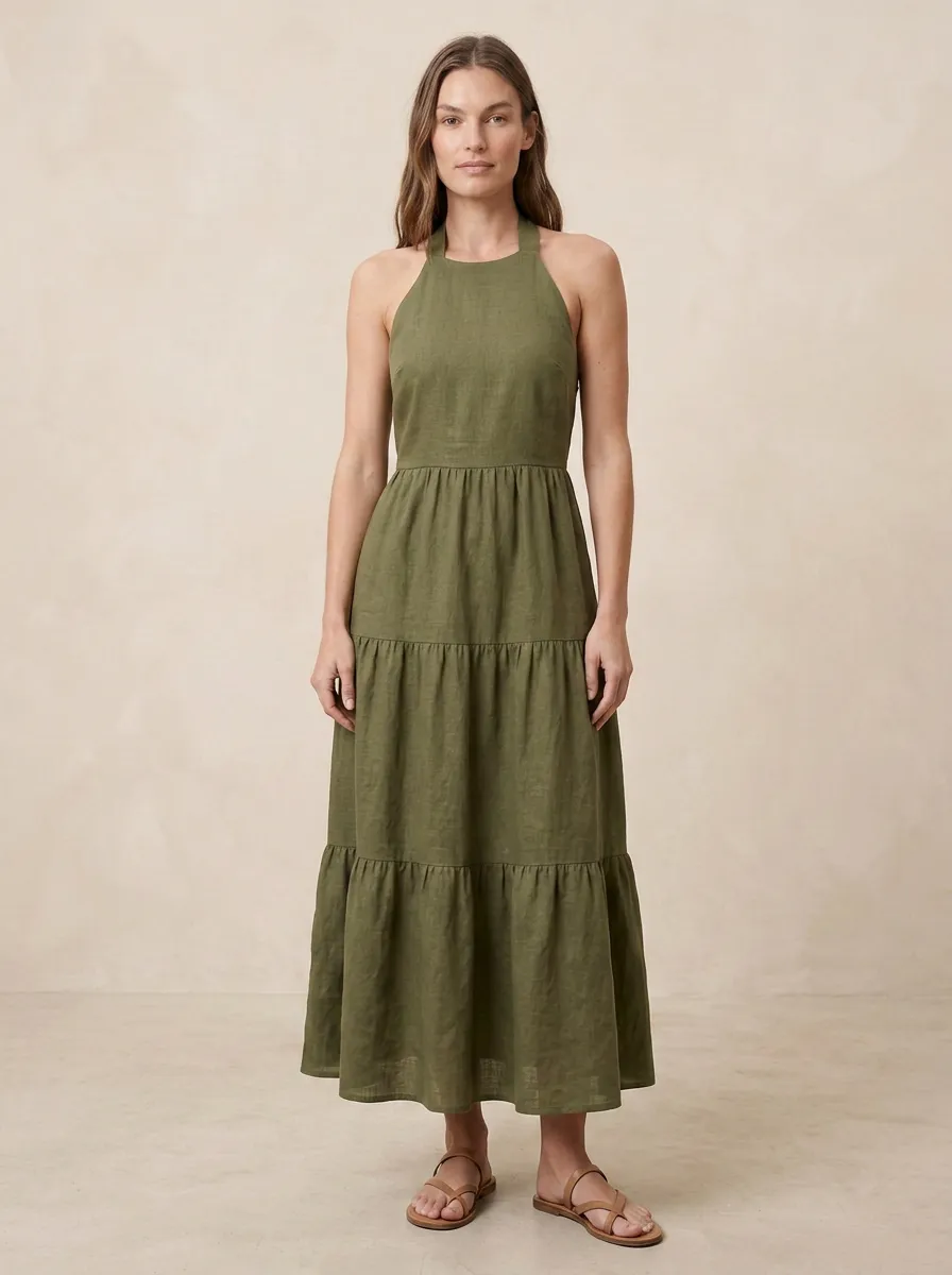 Women's Casual Tiered Crisscross-Back Backless Dress