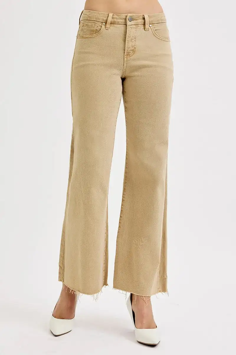 Denim Wide Leg Cropped Raw Hem Jeans