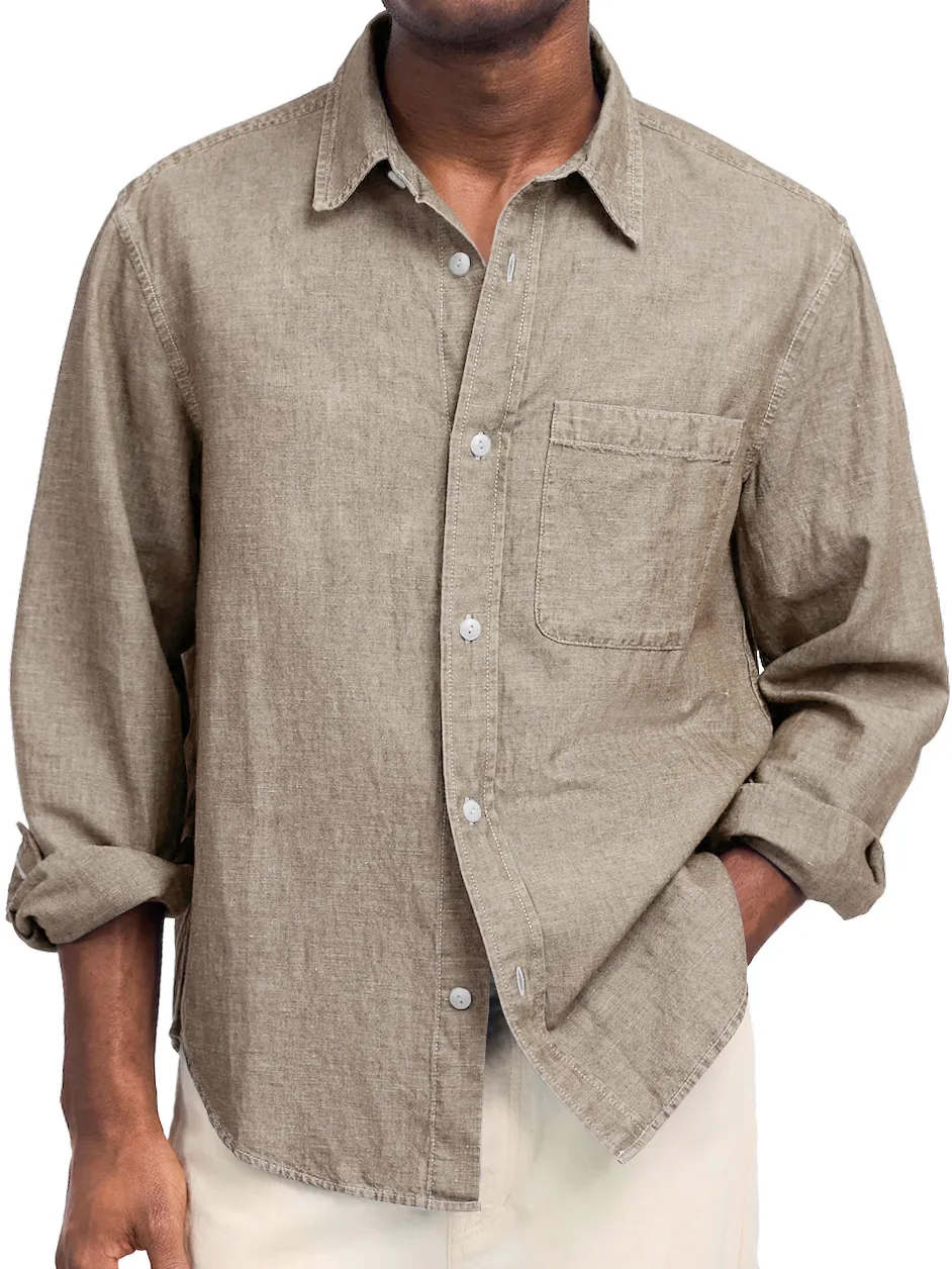 Cotton Linen Open Collar Shirt
