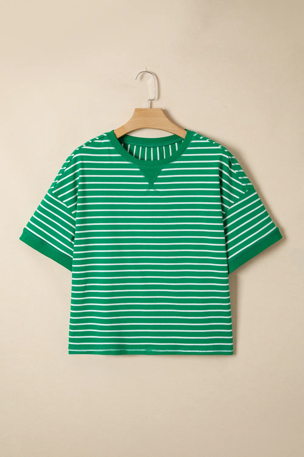 Green Stripe Ribbed Patchwork Seam Tee