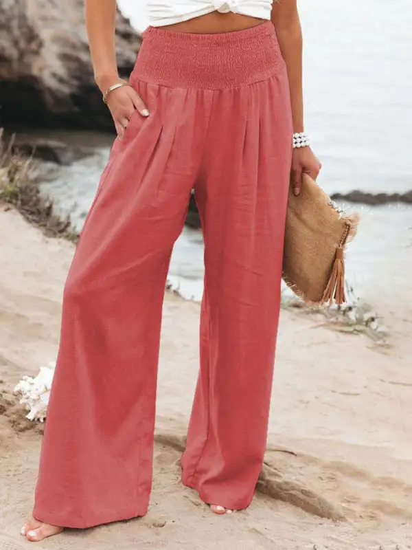 Wide Leg Slub Loose Trousers Pants