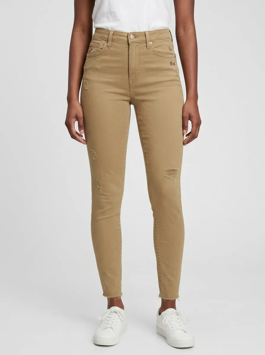 Women's Casual Distressed Light Wash Printed Slim Jeans