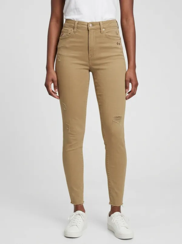 Women's Casual Distressed Light Wash Printed Slim Jeans