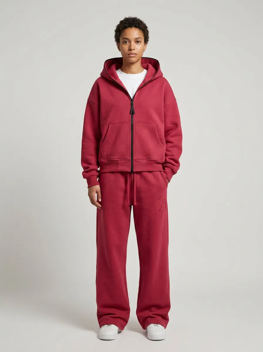 Unisex Easy Motion Embroidered Hooded Zip Tracksuit Set