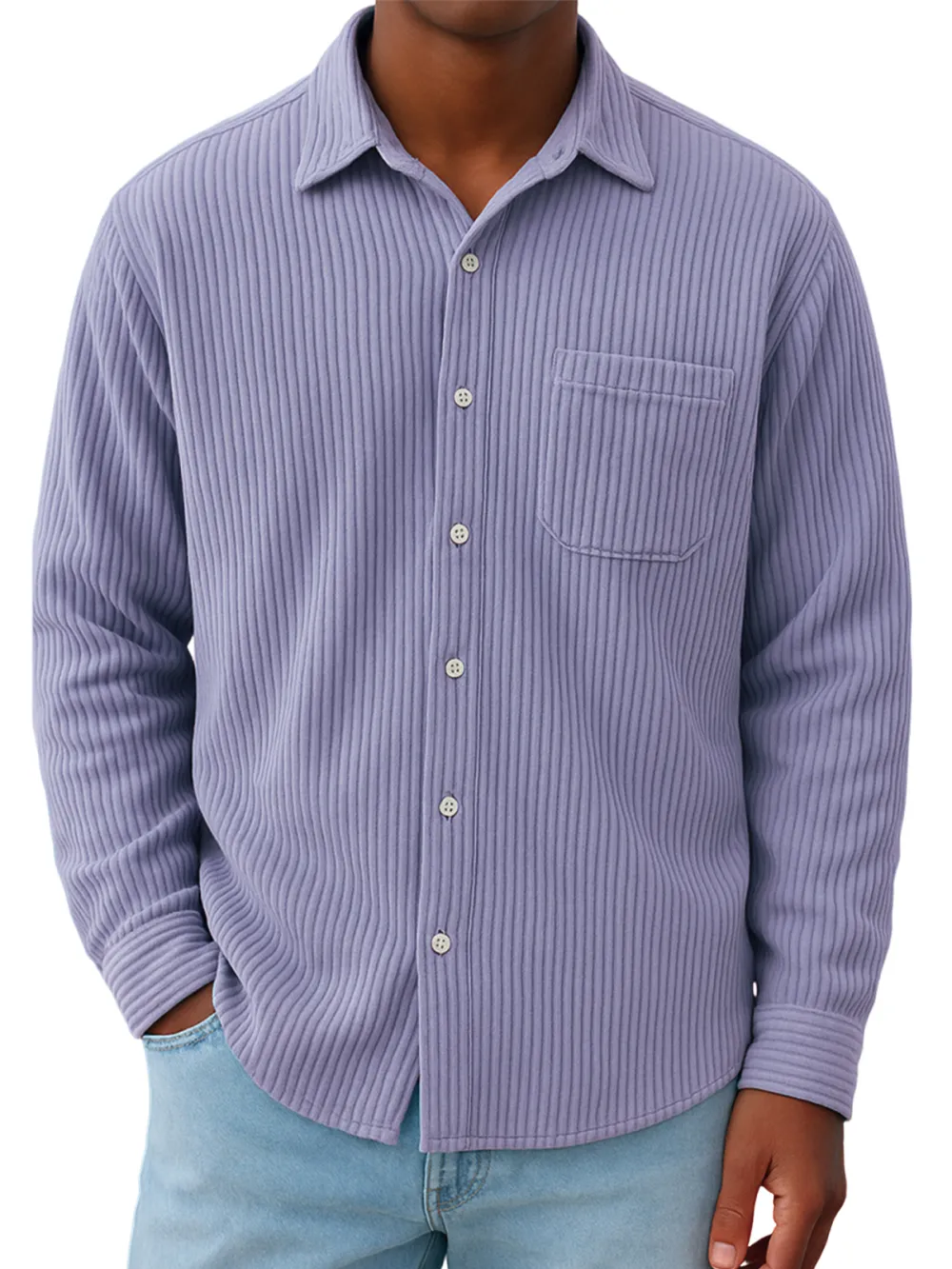 Roomy Ribbed Knit Pocket Shirt