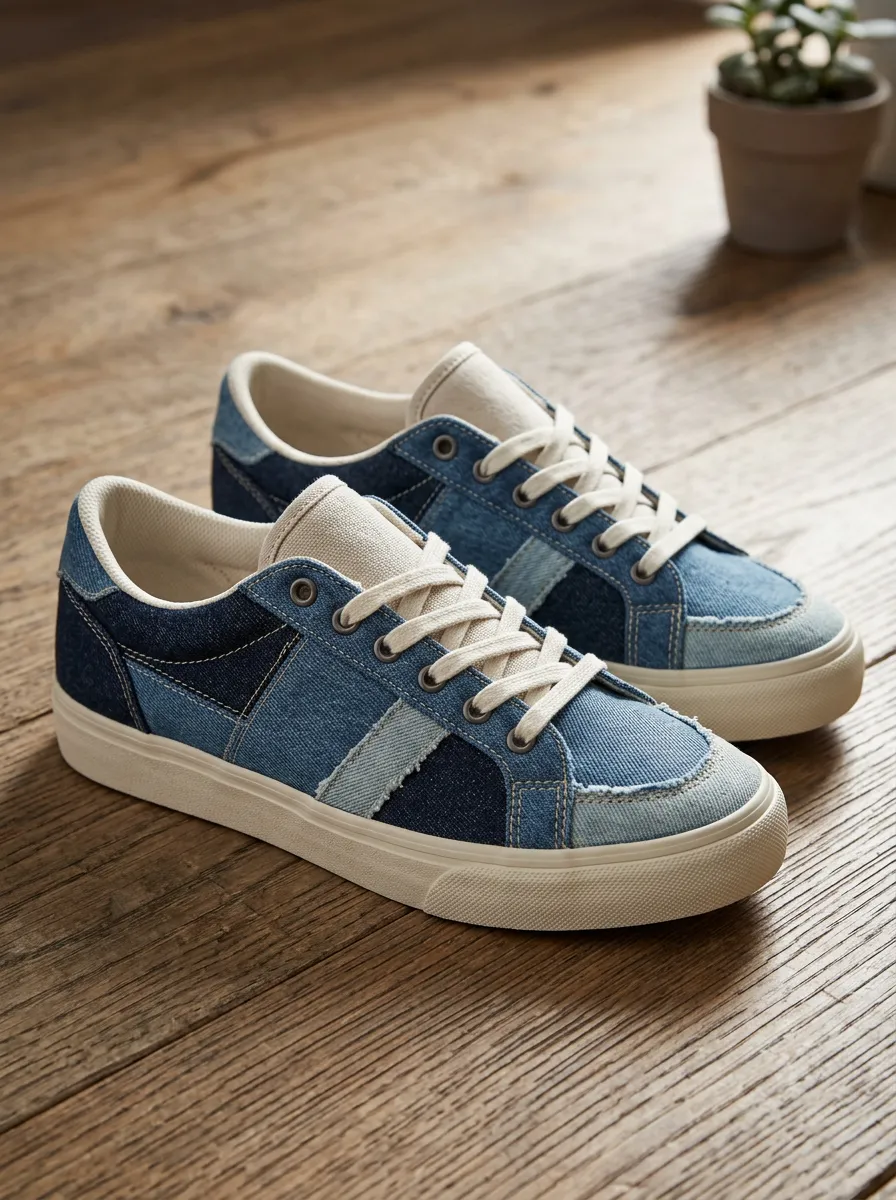Women's Patchwork Denim Retro-Inspired Skate Shoes