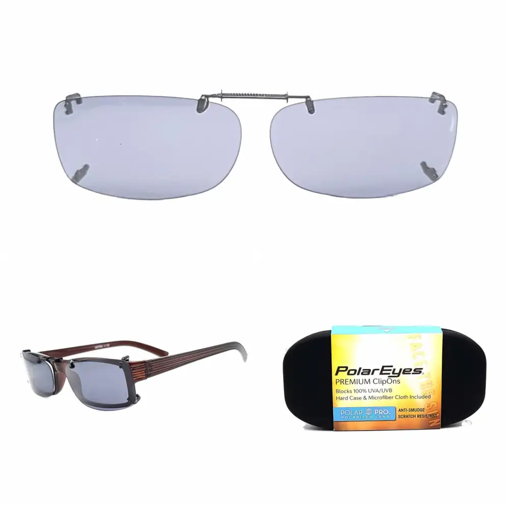 Frameless 54mm Rectangular Polarized Clip-On Sunglasses