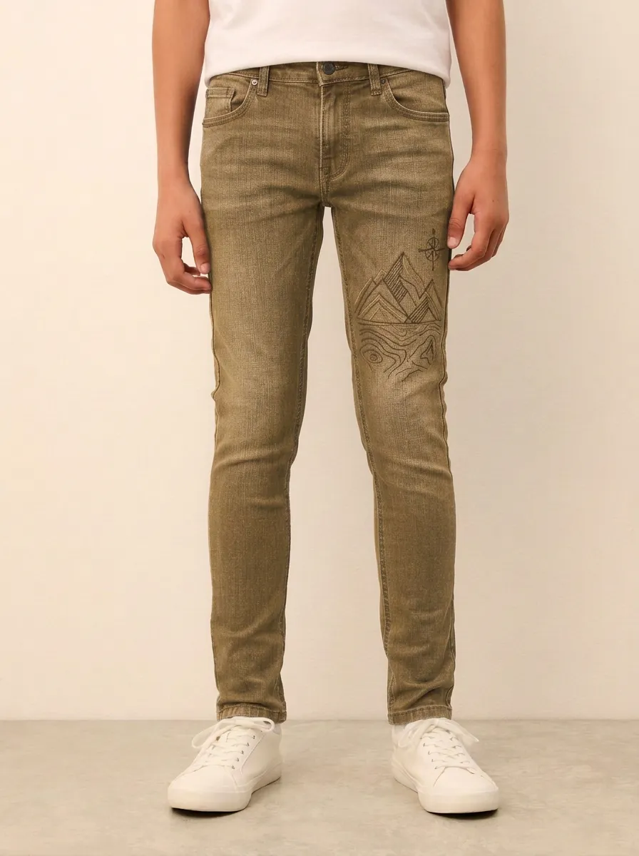 Men's Ridge Adventure Mountain Compass Printed Stretch Jeans