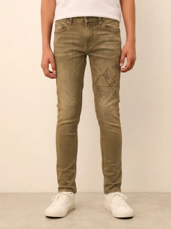 Men's Ridge Adventure Mountain Compass Printed Stretch Jeans