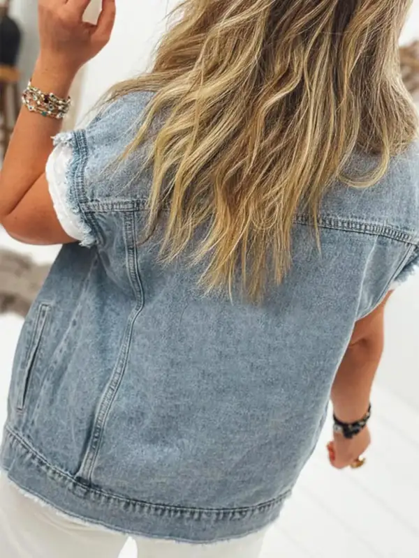 Button Flap Pocket Frayed Detail Vest