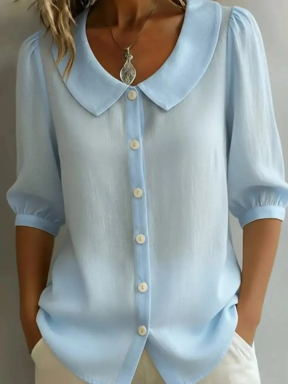 Peter Pan Collar Button Down Shirt Plus